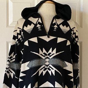 Ralph Lauren Vintage Rare Southwest Aztec Lambswool Hooded 1/4 Zip Sweater PM